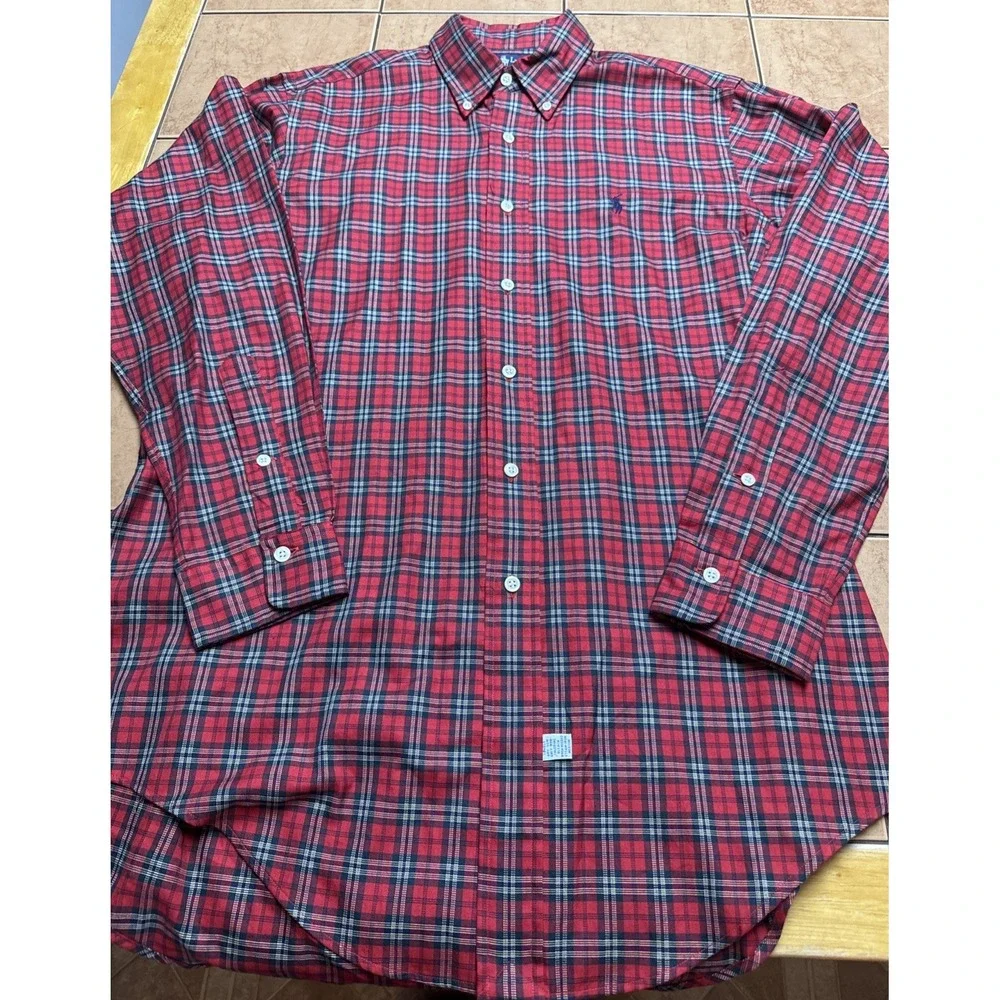Vintage Ralph Lauren Red Tartan‎ Plaid Shirt Mens Sz Medium Pony Button Down